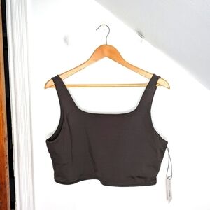 WEWOREWHAT Chocolate Black Brushed Polyester Straight Neck Crop Top NEW Size XL